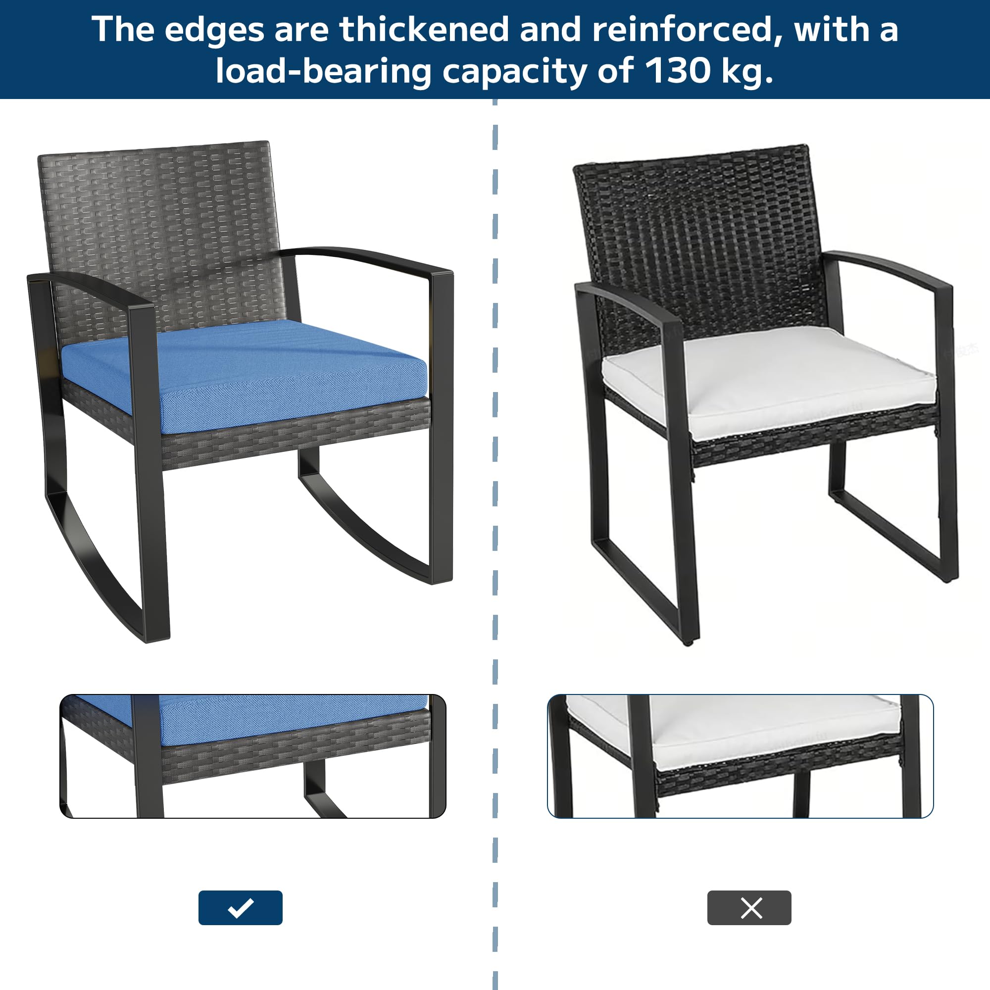 Set di Mobili da Balcone,Set Tavolino e Sedie da Giardino,Set di Mobili da Giardino in Rattan,2 Sedie da Esterno e 1 Tavolino,per Giardino Cortile Piscina (Blu)