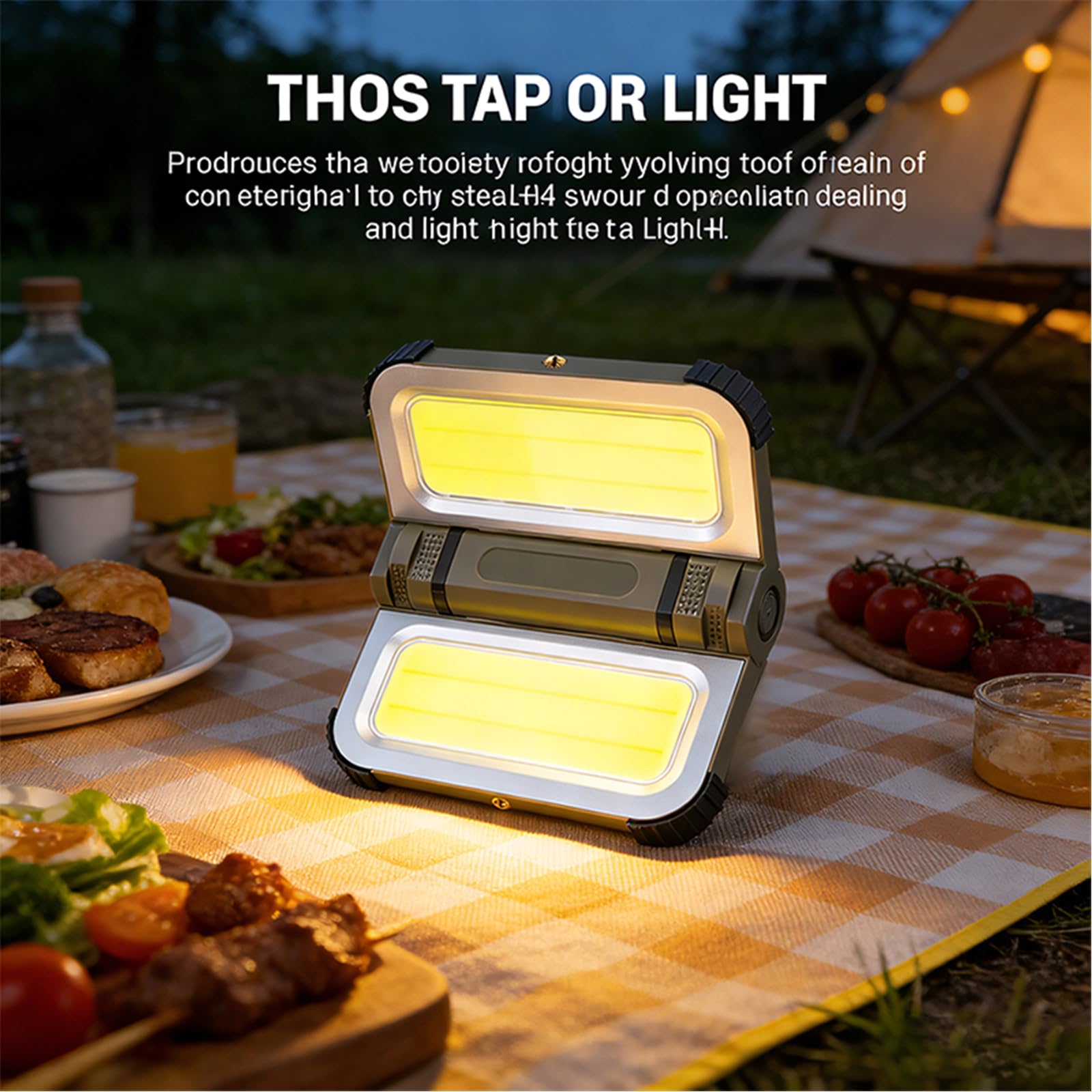 Lampe de Camping LED Pliable, Lanterne Multifonctionnelle, Rechargeable Par USB et Énergie Solaire, Intensité Réglable, Socle Magnétique, Étanche