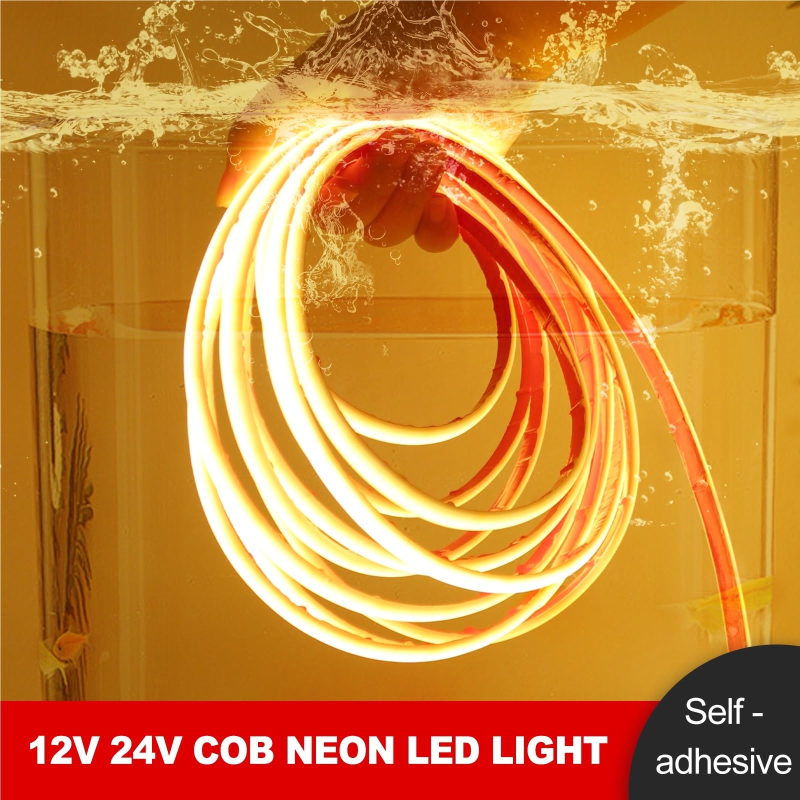 Wodoodporna taśma neonowa COB IP68 | 12 V/24 V, 320 diod LED/M, 0,5-10 m, biały/lodowy niebieski/różowy/żółty/czerwony (DC 12 V, niebieski, 4 m)