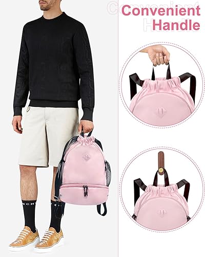 Miniatura 7 de Mochila de gimnasio con cordón y compartimento para zapatos para hombres y mujeres, bolsa deportiva de cuerda con bolsillo húmedo, bolsa de playa,