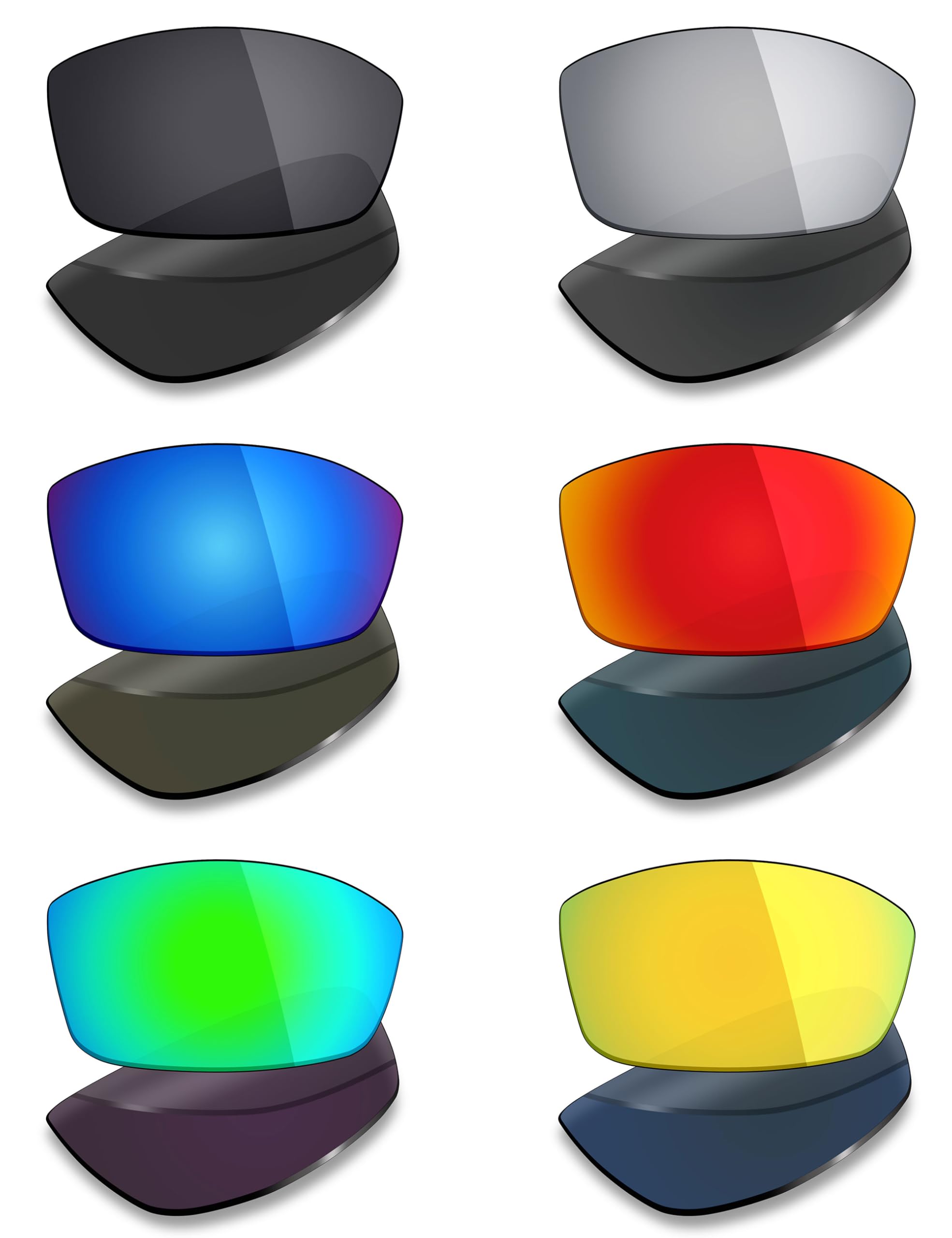 Mryok 6 Pairs Polarized Replacement Lenses for Von Zipper Sham Sunglass - Stealth Black/Fire Red/Ice Blue/Silver Titanium/Emerald Green/24K Gold