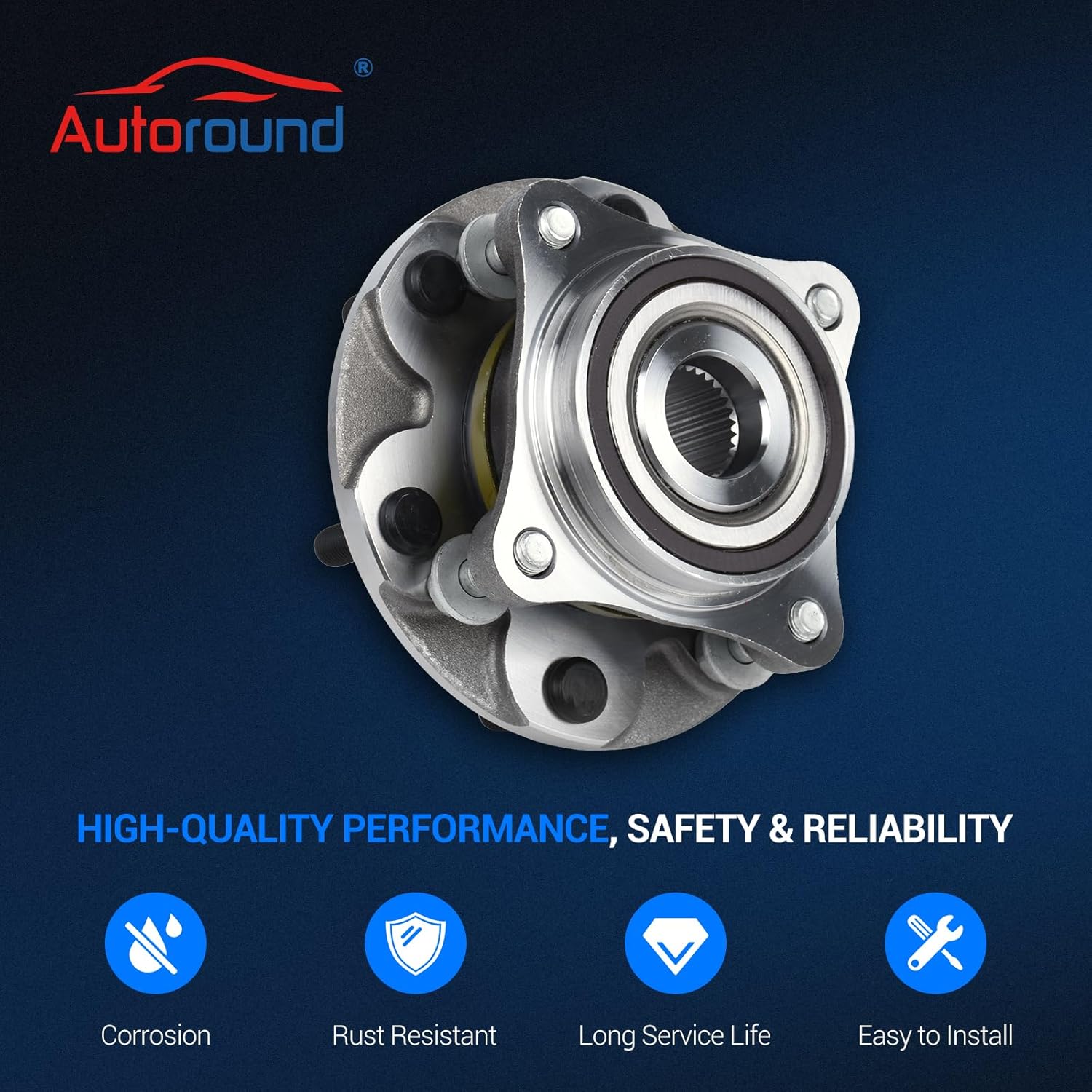 Autoround 515040 4WD Front Wheel Bearing and Hub Assembly Fit for Toyota Tacoma 2005-2021, 4Runner 2003-2021, FJ Cruiser 2007-2014, Lexus GX470 2003-2009, GX460 2010-2021, 6 Lugs w/ABS, 2 Pack