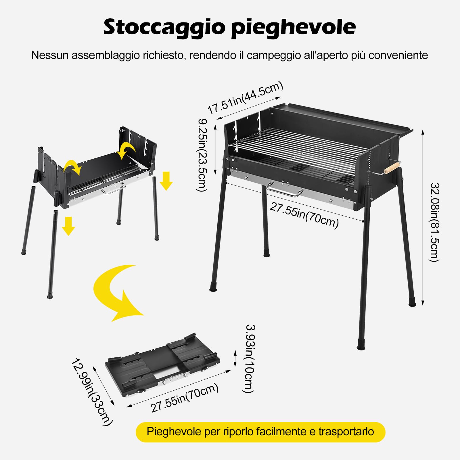 Ergocar Barbecue a Carbonella Pieghevole Che Struttura In Acciaio Inossidabile Rinforzato Della Temperatura a Tre Livelli e Vassoio Per Condimenti Integrato Ideale Per Gruppi Di Cinque o Più Persone