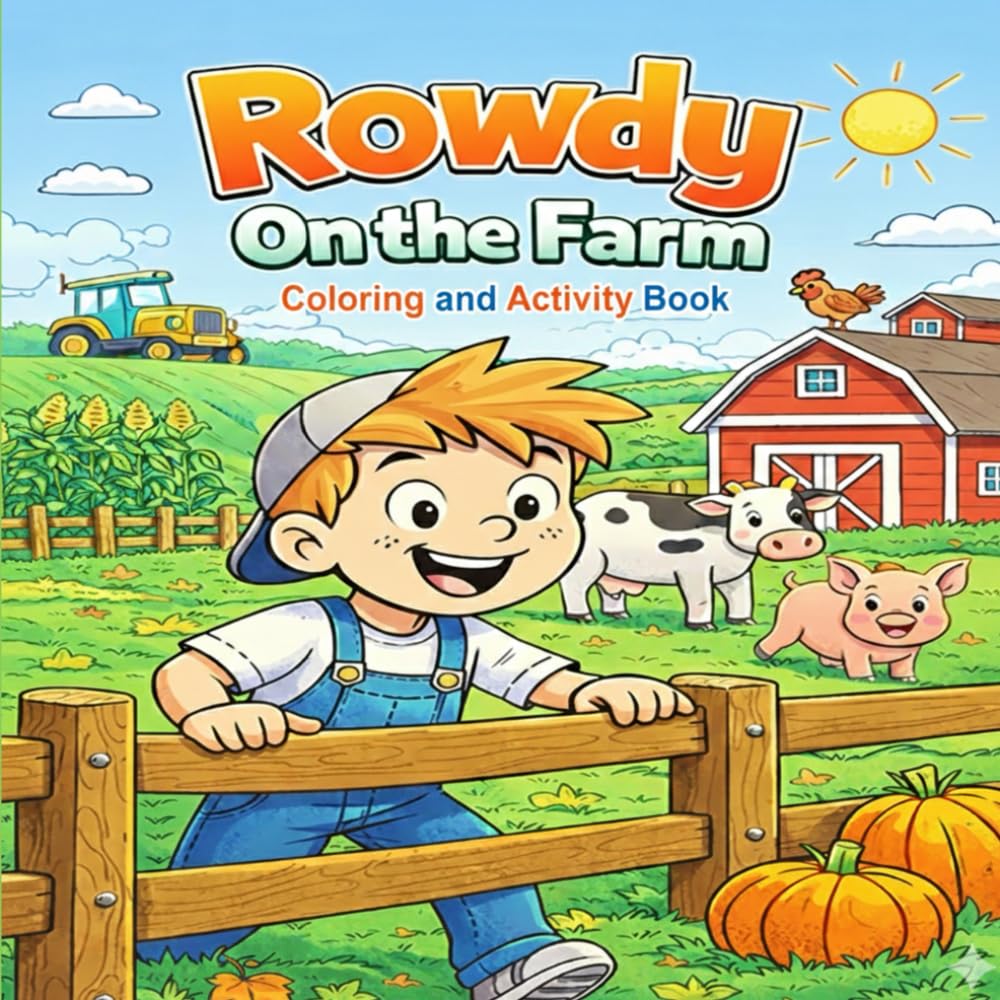 Rowdy On the Farm: A Farm-Themed Activity Book with Puzzles, Games, and coloring for Kids