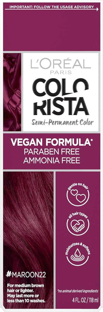 Colorista Color de cabello semipermanente para morenas, fórmula de mascarilla para el cabello que deposita color, granate