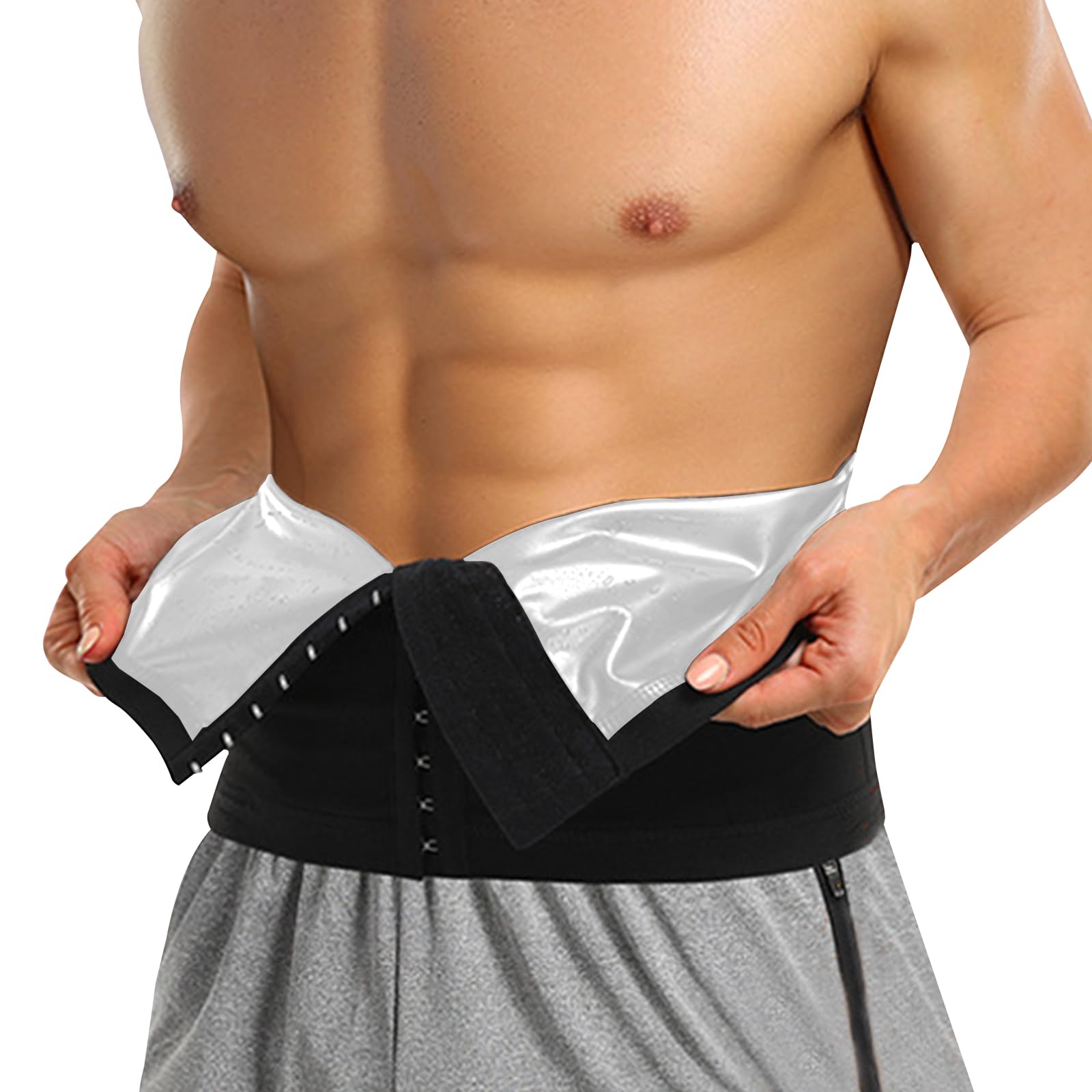 GENEMEN Mens Sauna Waist Belt Sports Fitness Shapewear Belt Sweat Resistant Belts (Silver Button, L/XL)