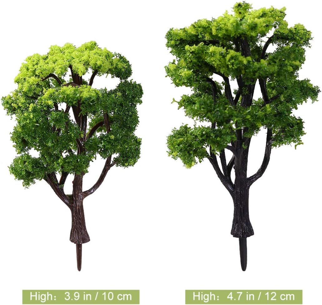 12pcs 1:50 Scale Train Scenery Landscape Model Trees, Green Miniature Trees for Diorama, Woodland Scenics, Fairy Gardens, Dollhouse, and Home Decor, 3.93 Inches Tall - Image 6