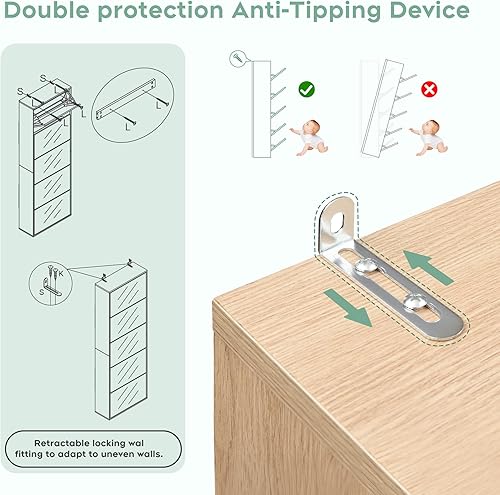 Vista 12 de Yechen Zapatero organizador de almacenamiento con 2 puertas rectangulares naturales de ratán, armario de madera para zapatos de entrada, zapatos