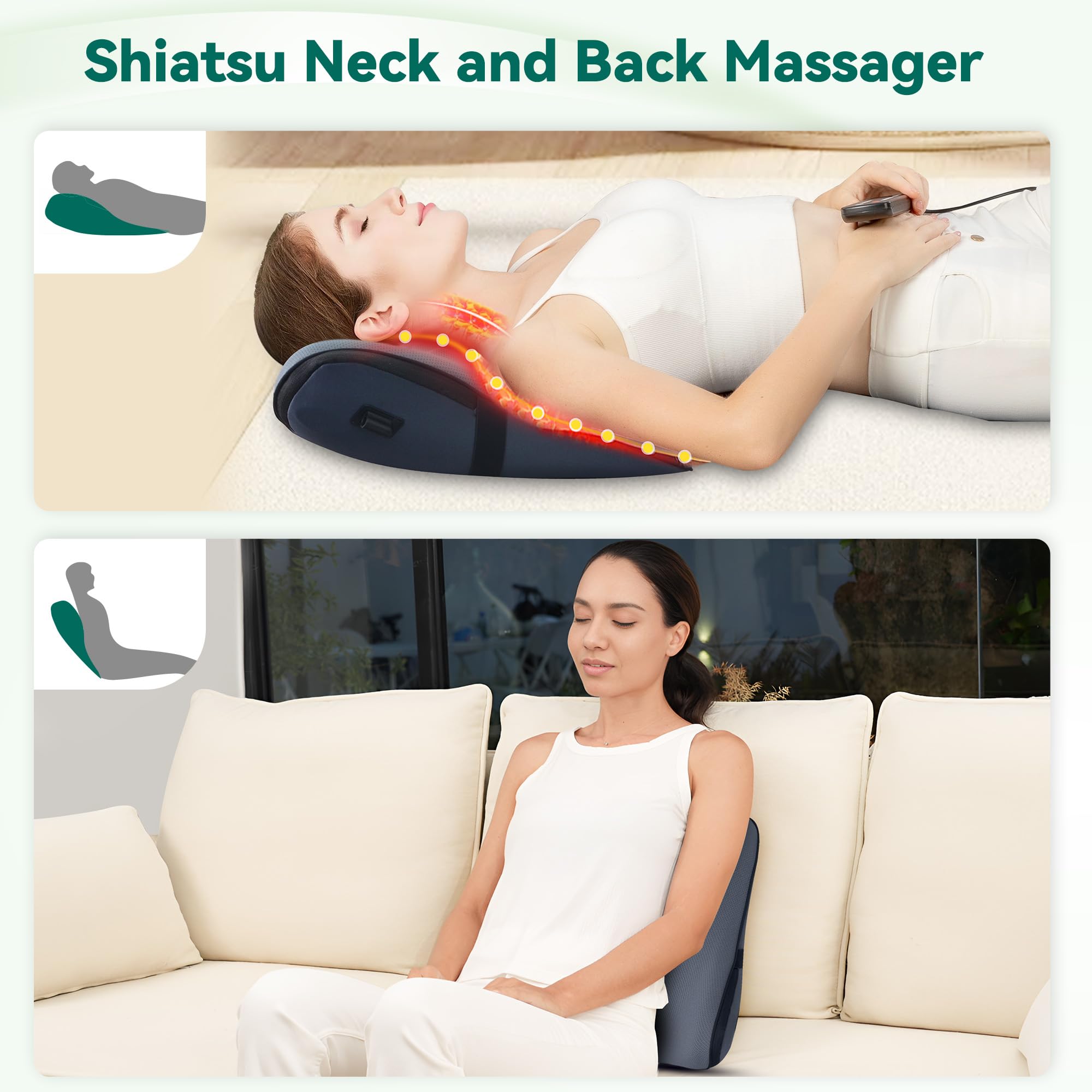 Snailax Shiatsu-Nackenmassagegerät mit Wärme, 4D Knet-Massagekissen für Nacken Rücken Schulter, Massagegerät Rücken Nacken, Rückenmassagegerät, Geschenke für Mama Papa Frauen