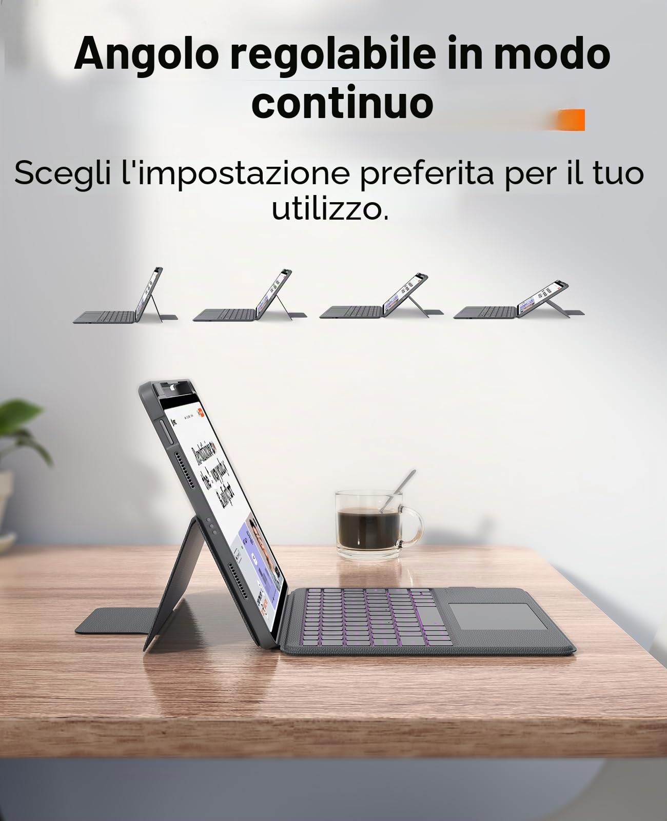 CHESONA Custodia protettiva per iPad Air 2024 con tastiera da 11", supporto posteriore robusto per iPad Air 5/4 con touchpad, supporto regolabile da 15 a 180°, tastiera QWERTZ iPad Pro 11, grigio