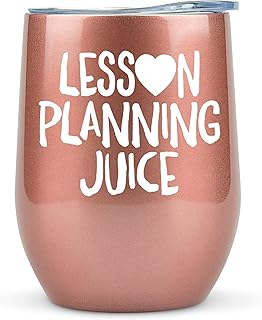 KLUBI Teacher Birthday Gifts for Women - Lesson Planning Juice Wine Tumbler 12oz with Lid and Straw - College Graduation Gifts for Teachers, Student Teacher Congratulations, Cute New Teacher's Gift
