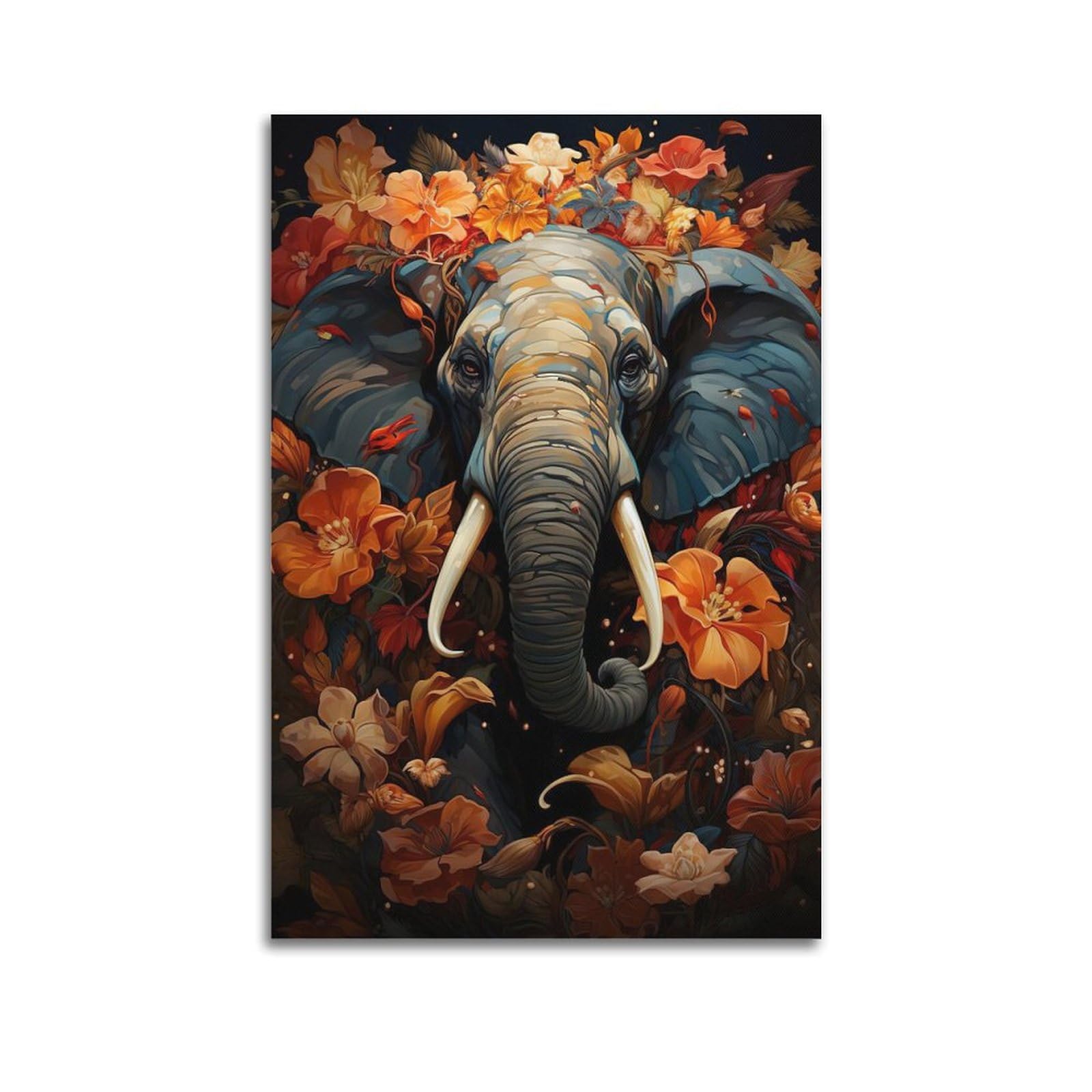 DLJGDS Vibrant Elephant Surrounded by Colorful Blossoms in Retro - Art Style Decorative Painting Canvas Wall Posters And Modern Family Bedroom Decor 24x36inch(60x90cm)