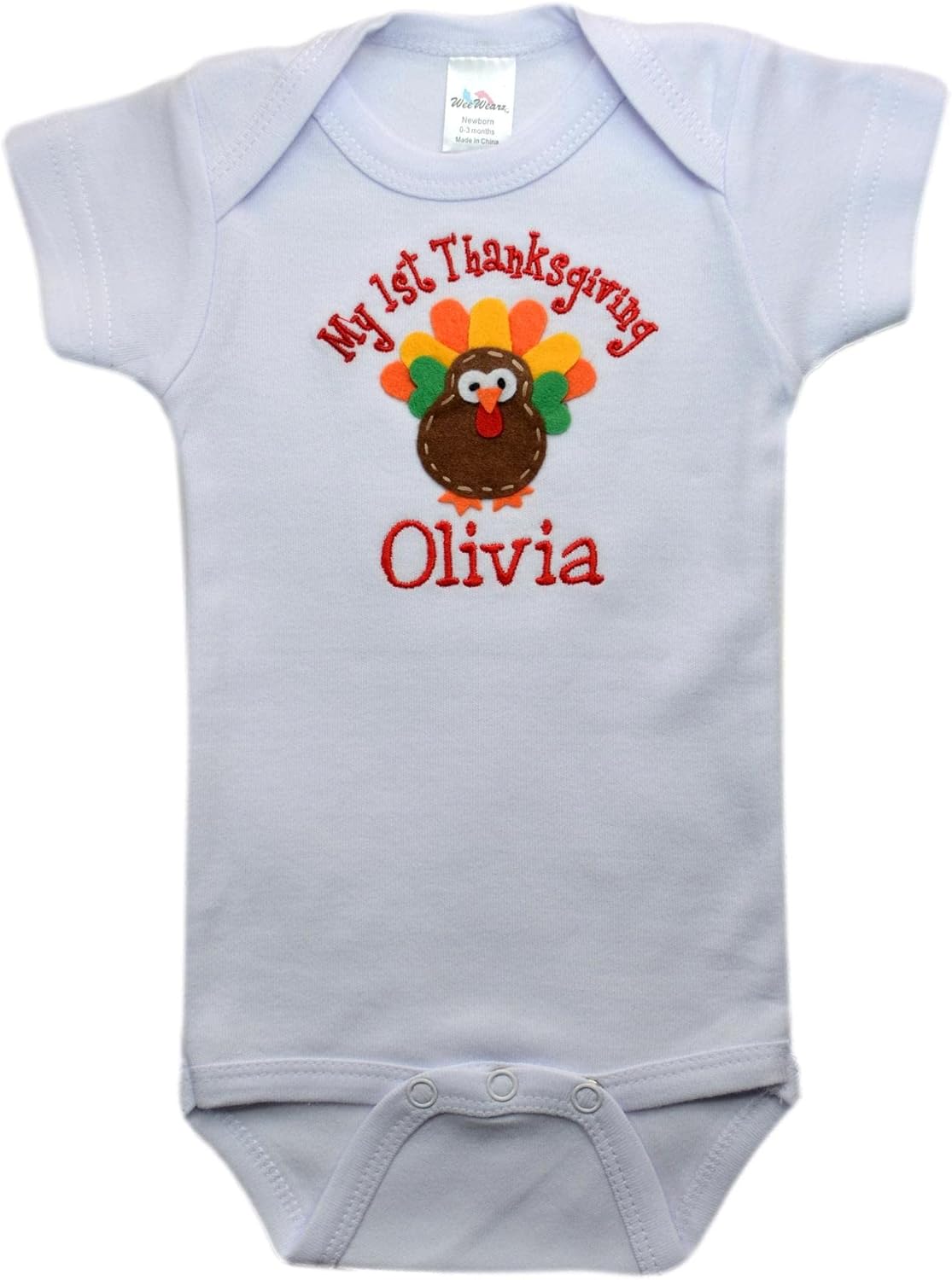 Funny Girl Designs My First Thanksgiving Bodysuit For Babies with Felt Turkey and CUSTOM NAME