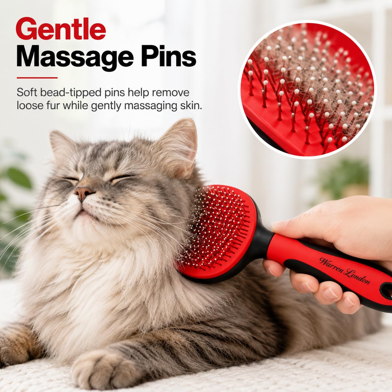 Warren London Brosse démêlante pour chat - Pour le toilettage et la perte de poils - Brosse autonettoyante avec bouton poussoir - Poignée ergonomique - Brosse de toilettage pour chaton et chat