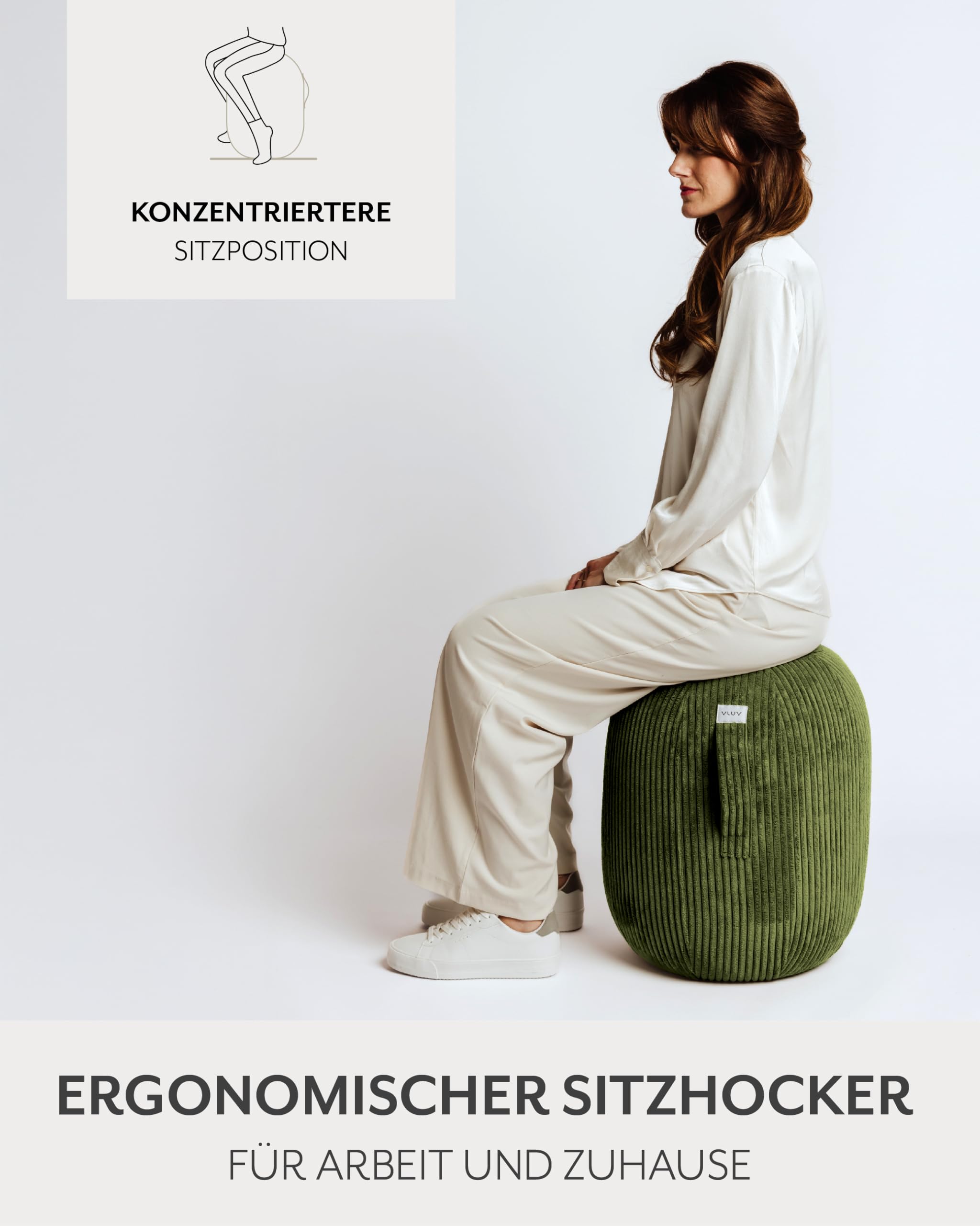 VLUV® KAPSUL VLIP Balancehocker mit Breitcord-Bezug Olive (Grün) Größe M