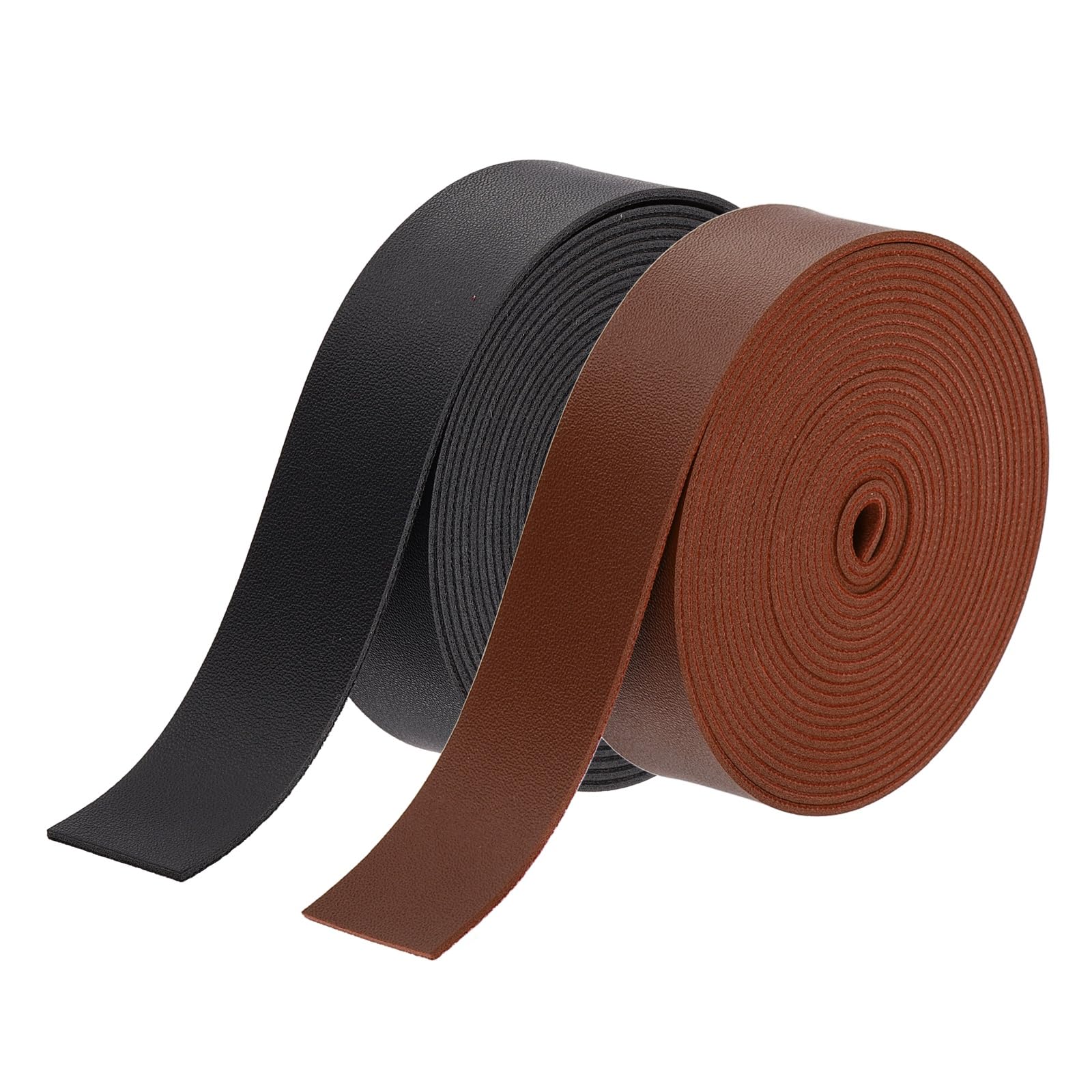 sourcing map 2Roll Faux Leather Straps, 1 Inch Wide 137.8 Inch Long PU Leather Strips Flat Cord for Clothing Bag Belt Making DIY Craft Projects (2mm Thick, Black/Brown)