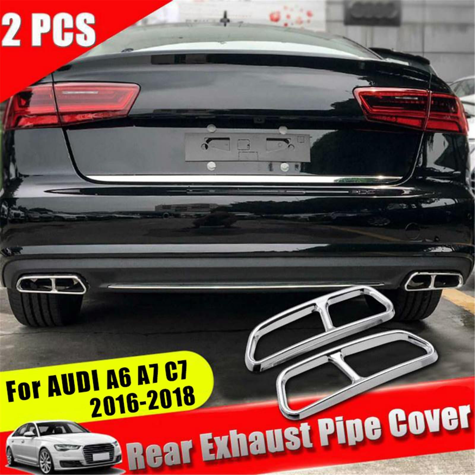 Decorazione for terminale di scarico posteriore doppio, compatibile solo con Audi A6 A7 C7 2016 2017 2018, accessori decorativi for auto.
