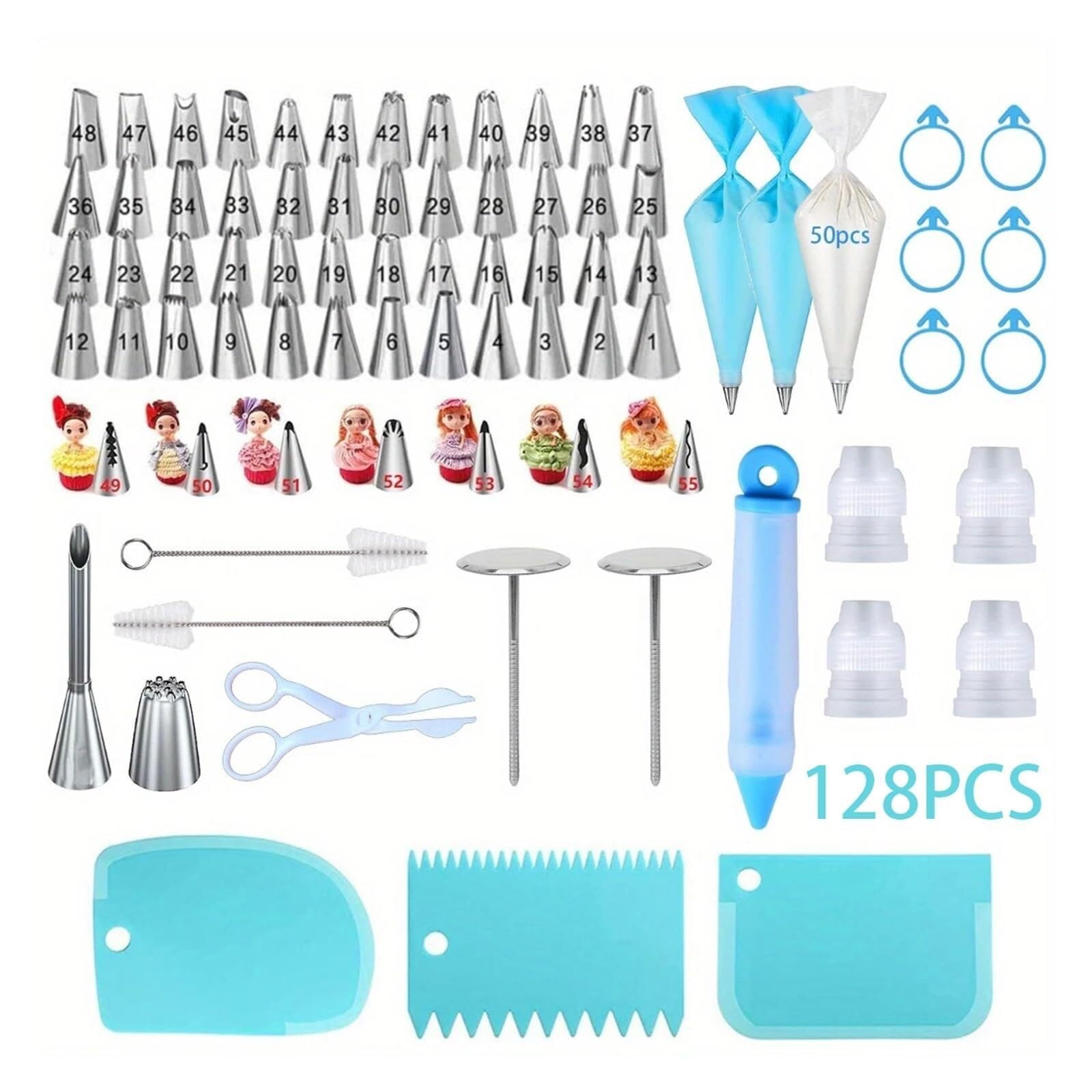 spritztüllen 128-teiliges Spritztüllen-Set for Kuchen, Spritztüllen-Set for Dekorieren von Kuchen – 57 Spritztüllen und komplette Werkzeuge for professionelles tüllen