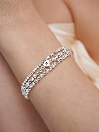 Sterling Silver Initial Bracelet for Women Letter A-Z Heart Bracelets Non Tarnish Christmas Birthday Gifts for Girls Mother Daughter Sister Friends Jewellery