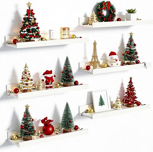 upsimples Estantes flotantes para pared, estantes de pared para almacenamiento de decoración, juego de 6, estante de madera montado en la pared para