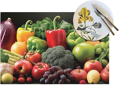 Miniatura 5 de Juego de 6 manteles individuales de PVC con diseño de frutas y verduras, antideslizantes, 12 x 18 pulgadas, juego de manteles individuales duraderos