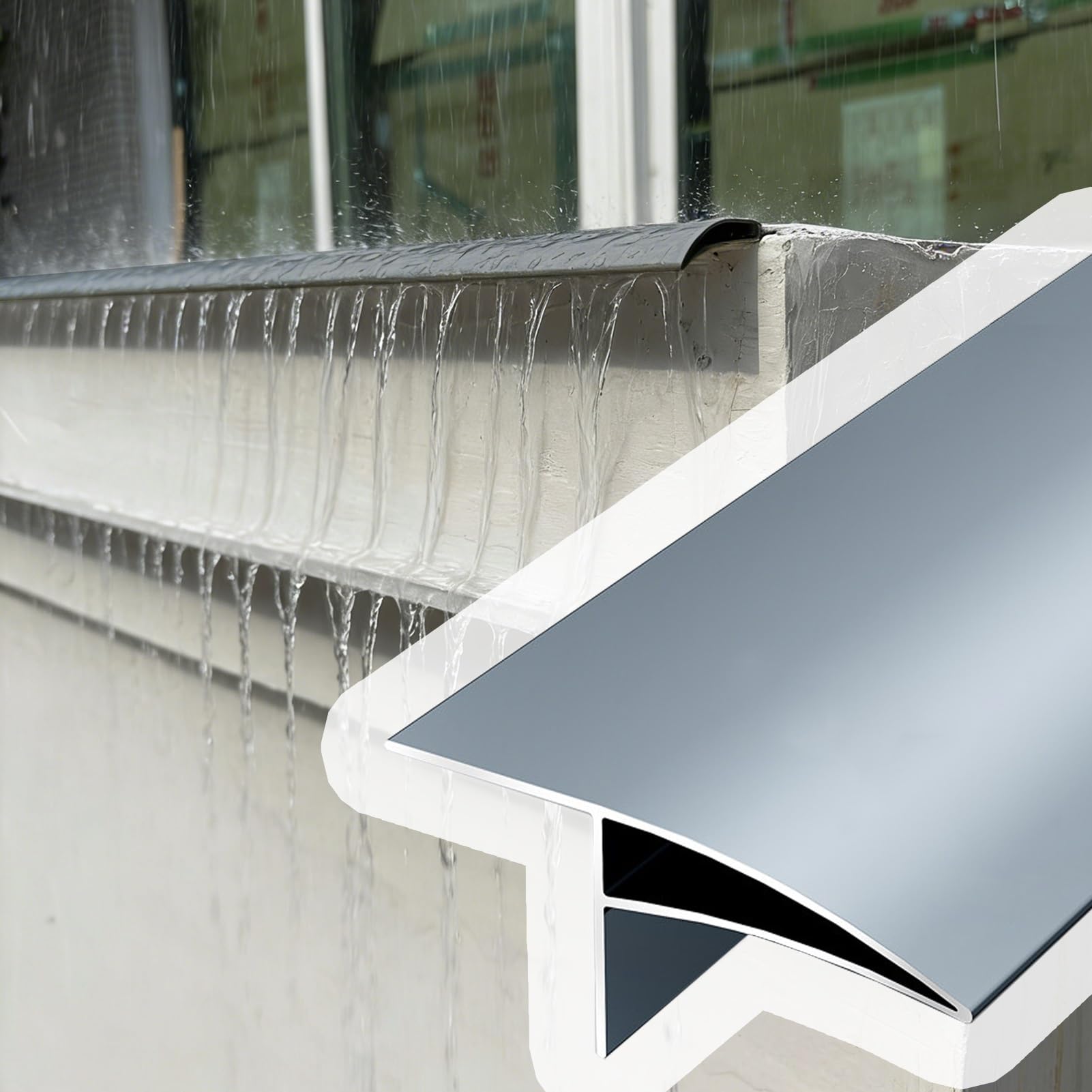 Protector contra goteo de lluvia exterior vierteaguas gris con deflector de reflujo