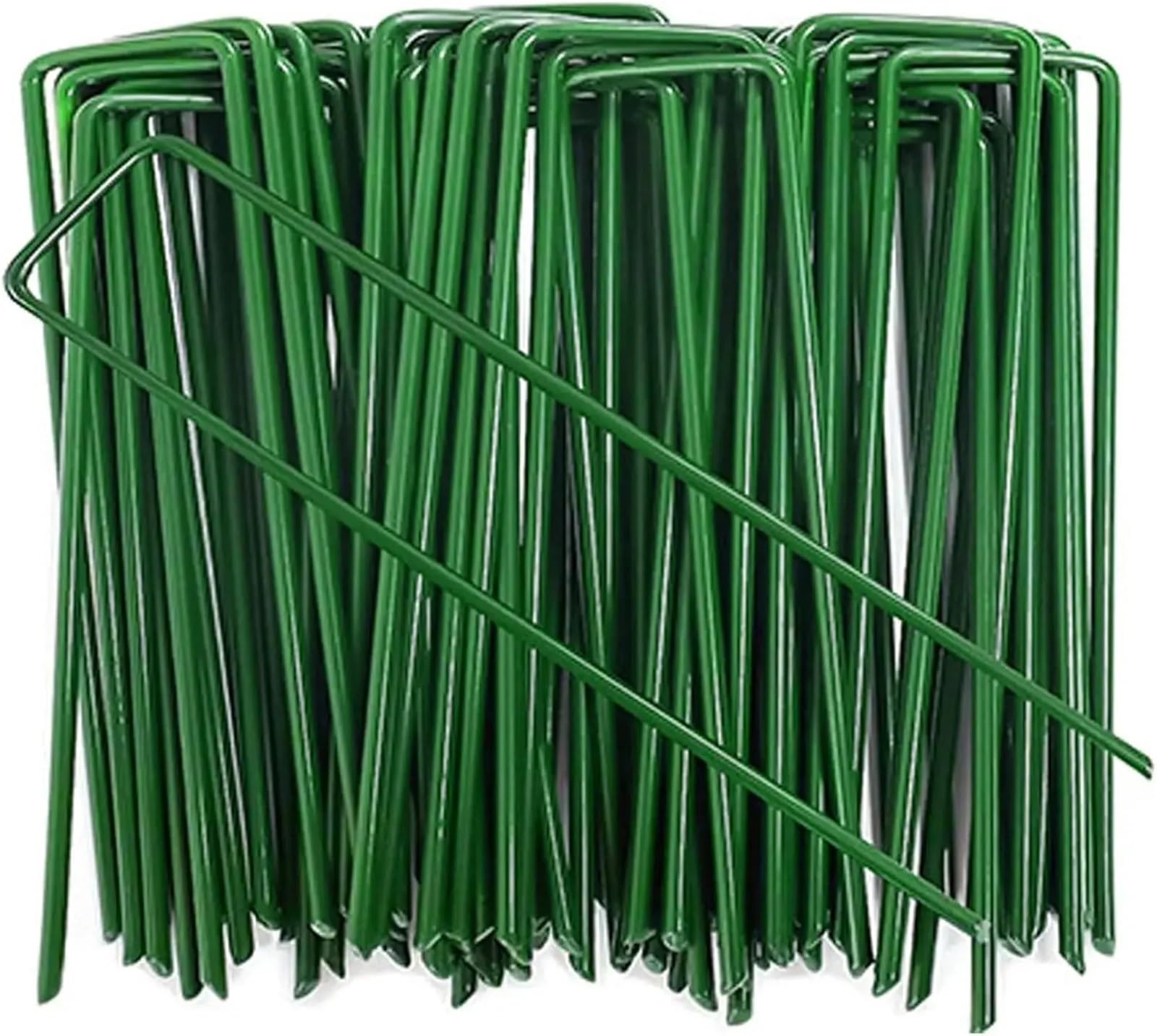 Lot de 200 piquets pour membrane de mauvaises herbes en forme de U pour jardin, pelouse, tente, piquets de fixation (4 x 20 cm, vert)