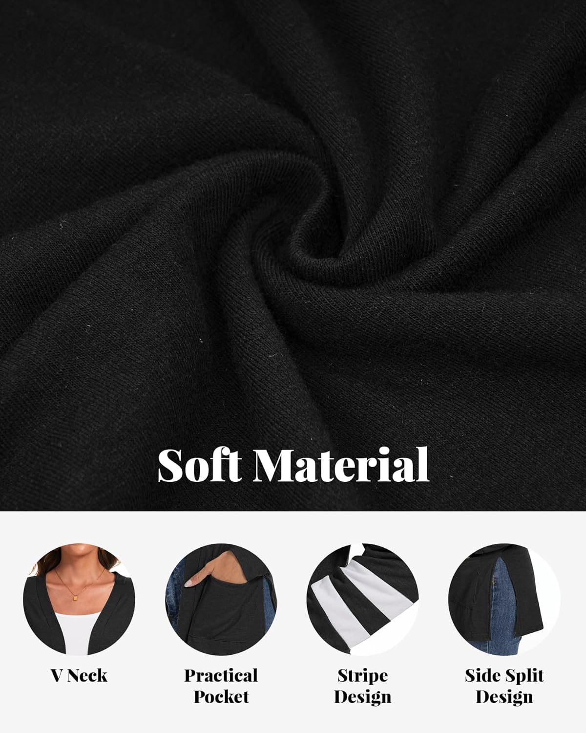 Lightweight Cardigan for Women Long Sleeve Fall Cardigans with Pockets Open Front Sweater with Striped Sleeve - Image 4