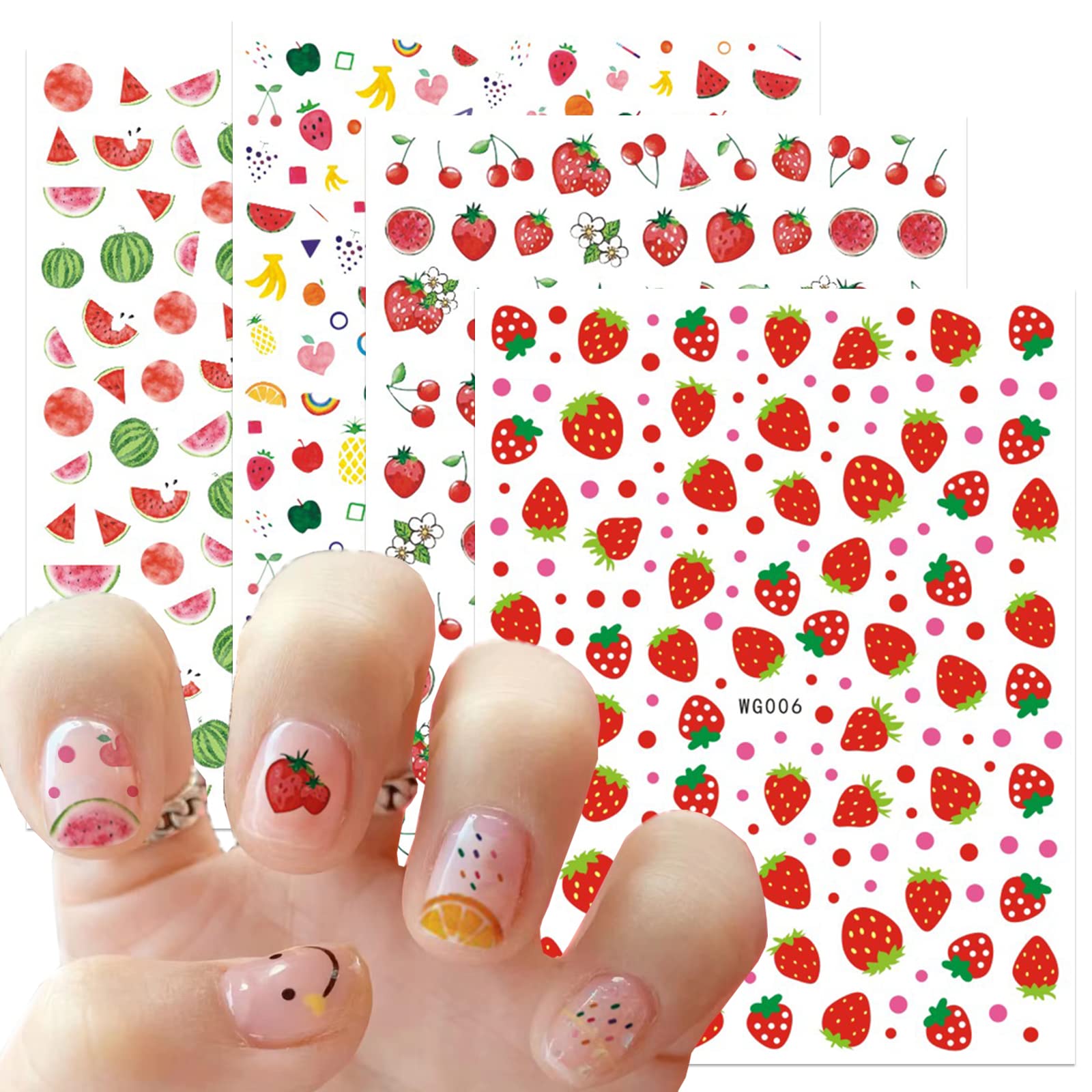 Amazon.com: 10 Sheets Nail Art Stickers Decals for Kids Self Adhesive  Pegatinas Uñas Cute Fruit Strawberry Watermelon Cherry Design Manicure Tips Nail  Decoration for Women Girls Gift : Everything Else