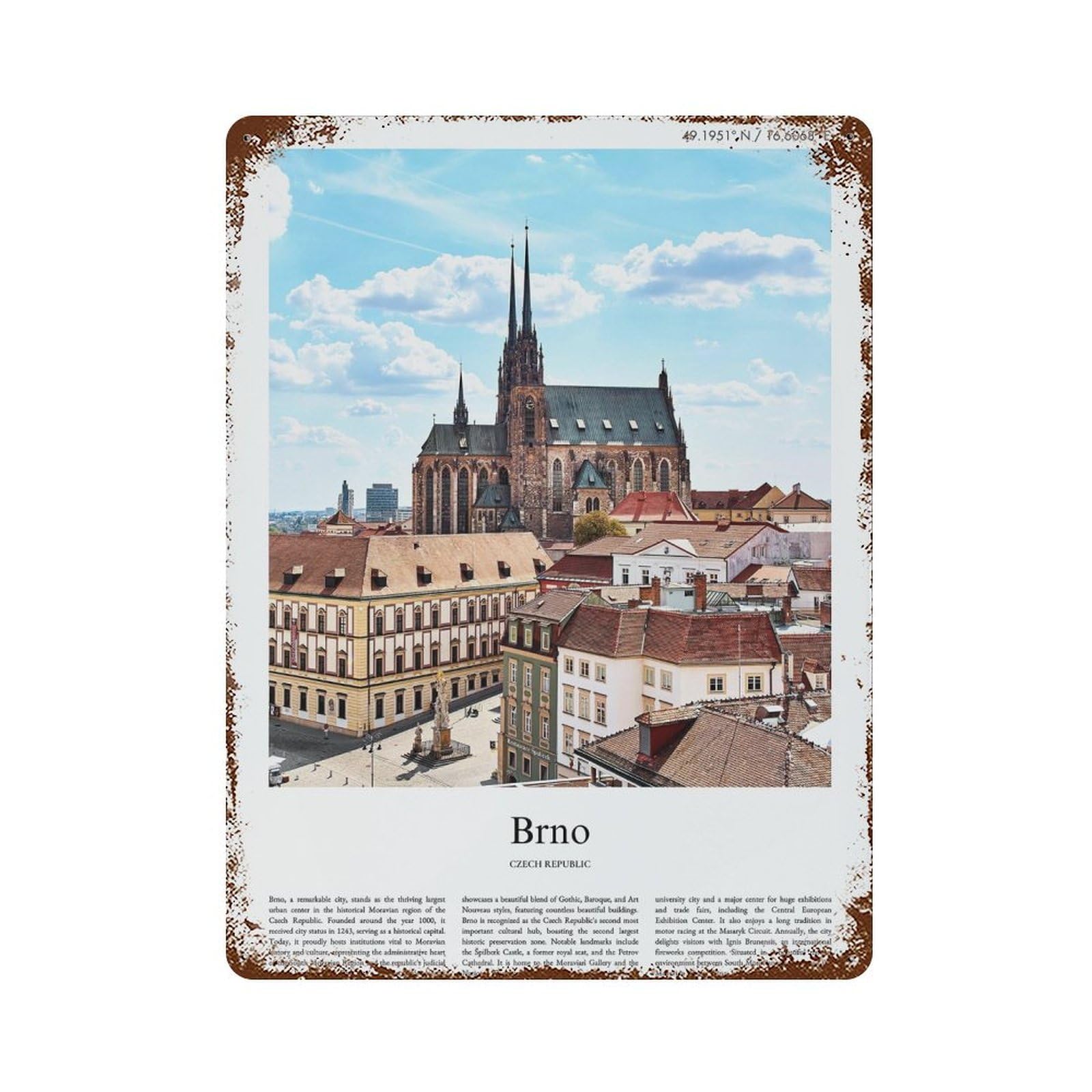 xiaoxiaoshen Brno Czech Republic City Scenery Wall Decor Art Metal Tin Poster Modern Home Decor Art Home Bar Shop Decorations Vintage Sign 40x30cm