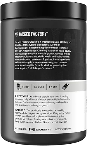 Miniatura 8 de Jacked Factory Creatina + péptidos - Monohidrato de creatina y péptidos PeptiStrong para el crecimiento muscular y reducción de la degradación