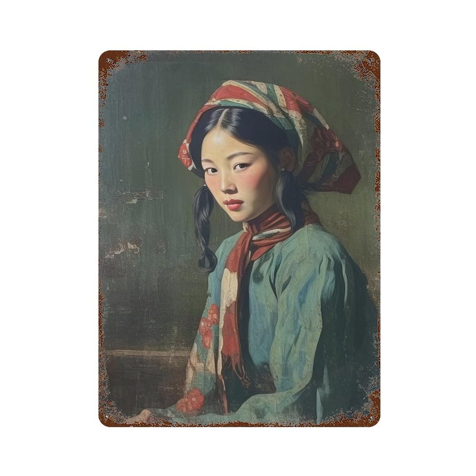 xiaoxiaoshen Asian Girl Vintage Woman Print Wall Decor Art Metal Tin Poster Modern Home Decor Art Home Bar Shop Decorations Vintage Sign 40x30cm
