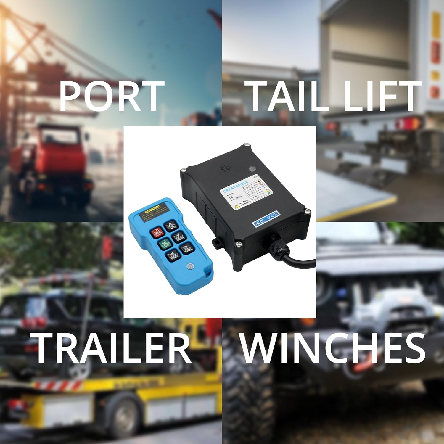 MAKERELE 6 Key Crane Industrial Remote Control,Wireless Crane Remote Control Kit, Including a Transmitter and a Receiver That Can be Used for Tail Lift, Rowing, Port （AC/DC12-24V）