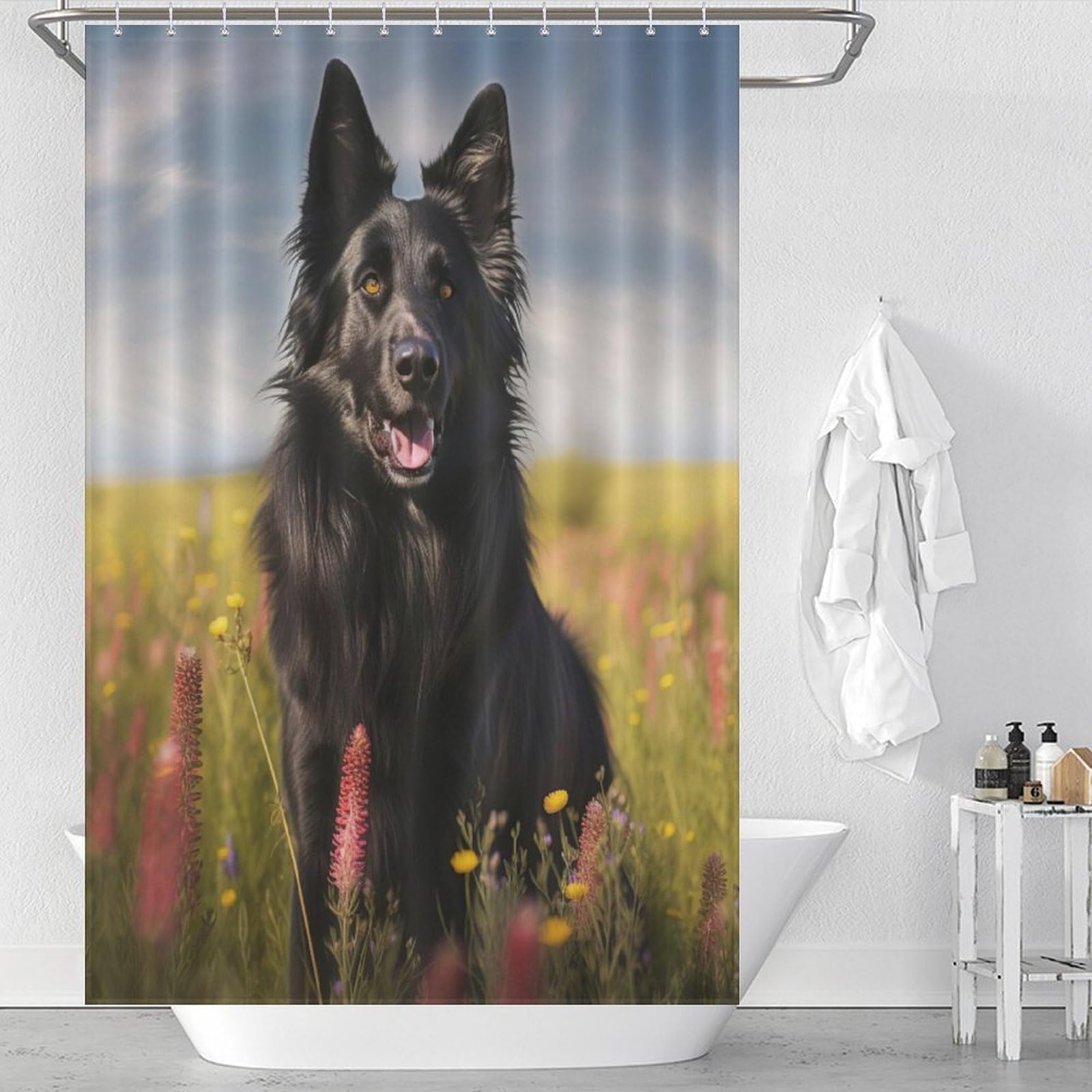Rideau de douche chien anti éclaboussures pour baignoire lavable 122x183