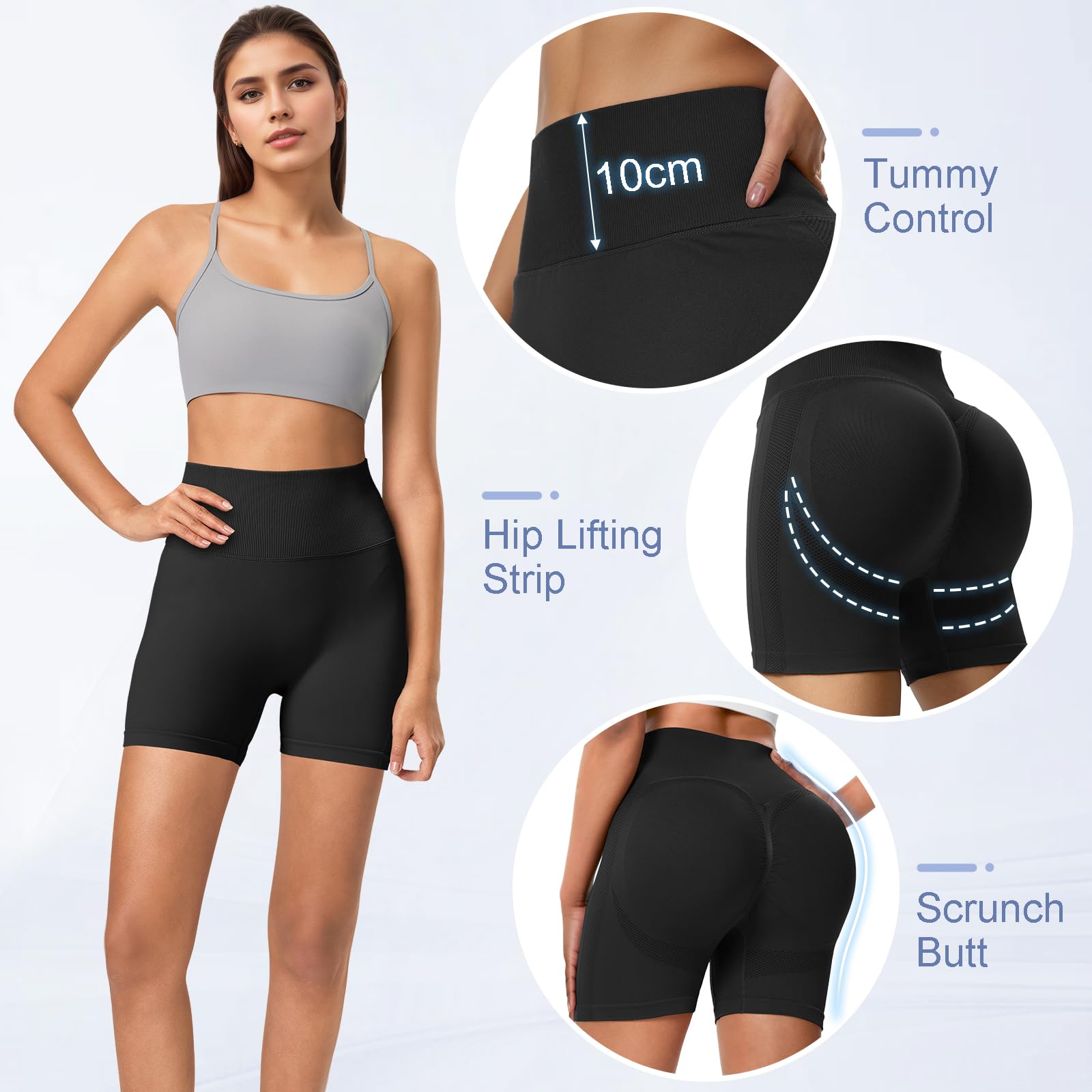 Mallas Cortas Mujer Push Up Pantalones Cortos Mujer Deporte Cintura Alta Short Deportivo Elásticas para Gym Yoga Correr Fitness Running Jogging