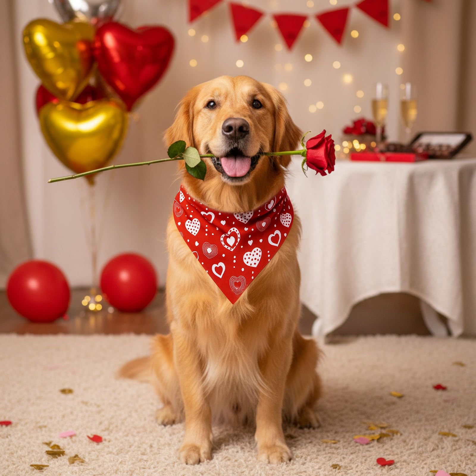 Shyyween Lot de 100 bandanas souples réglables pour la Saint-Valentin pour chiens de petite, moyenne et grande taille (65,6 x 45 x 45 cm)