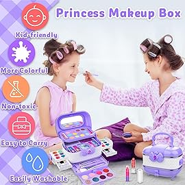 58Pcs Kids Makeup Kit for Girl - Real Washable Cosmetic Set with Light Up Mirror - Kids Makeup Sets for Girls -Play Make Up Birthday for Age 3 4 5 6 7 8 9 10 11 12 Years Old Kid -Rose