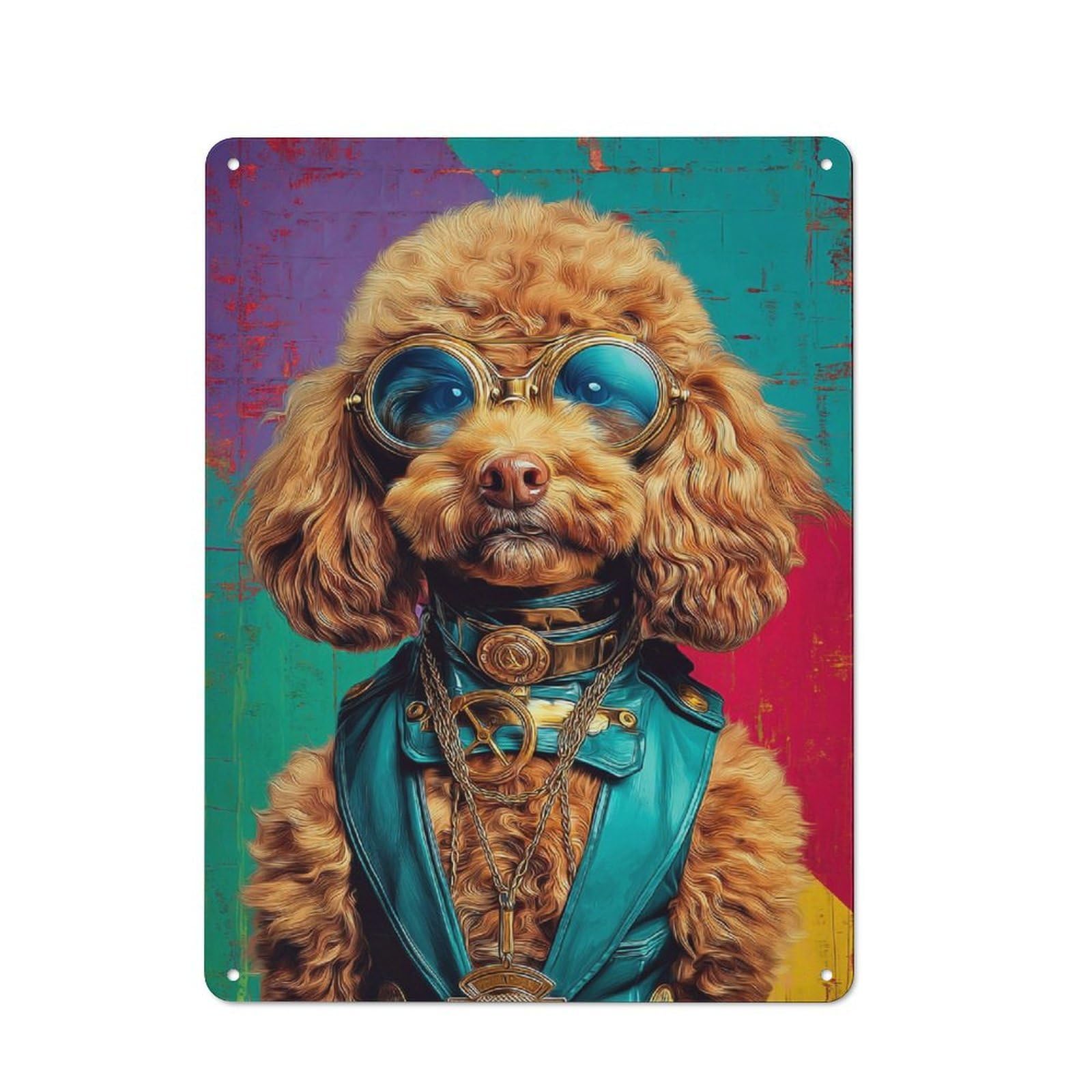 Junmoney Steampunk Poodle Portrait-2 Vintage Tin Sign 40X30cm With For Workshop Wall, For Makers And Diy Enthusiasts, For Retro Home Interiors