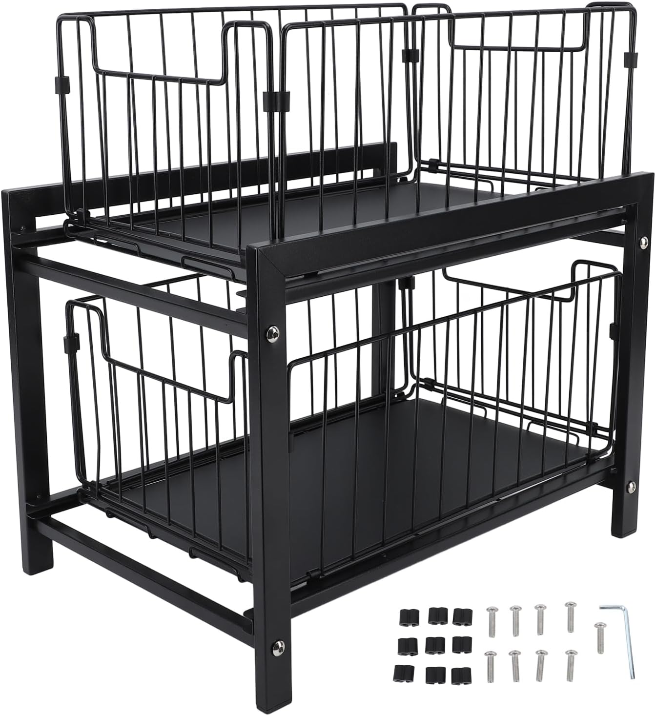 Yosoo Health Gear Under Sink Organizer, Retractable Shelf for L Cupboards 2 Tier Iron Storage Rack, Organizing The Cupboard with Pull Out Drawers for Kitchen Cabinet Bathroom Countertop