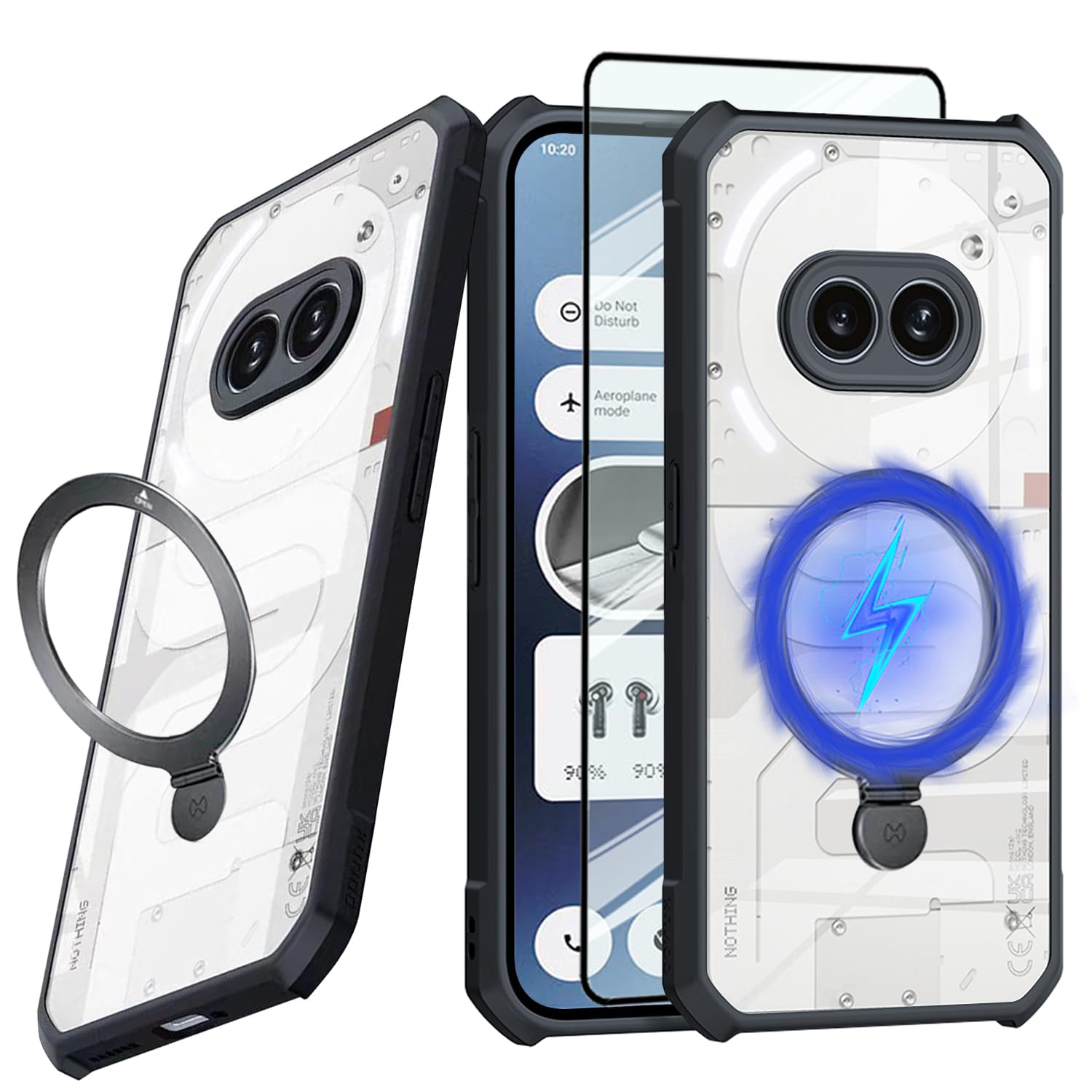 For Nothing Phone (2a) Plus, Shockproof Armor Ring Holder KickStand Case Cover