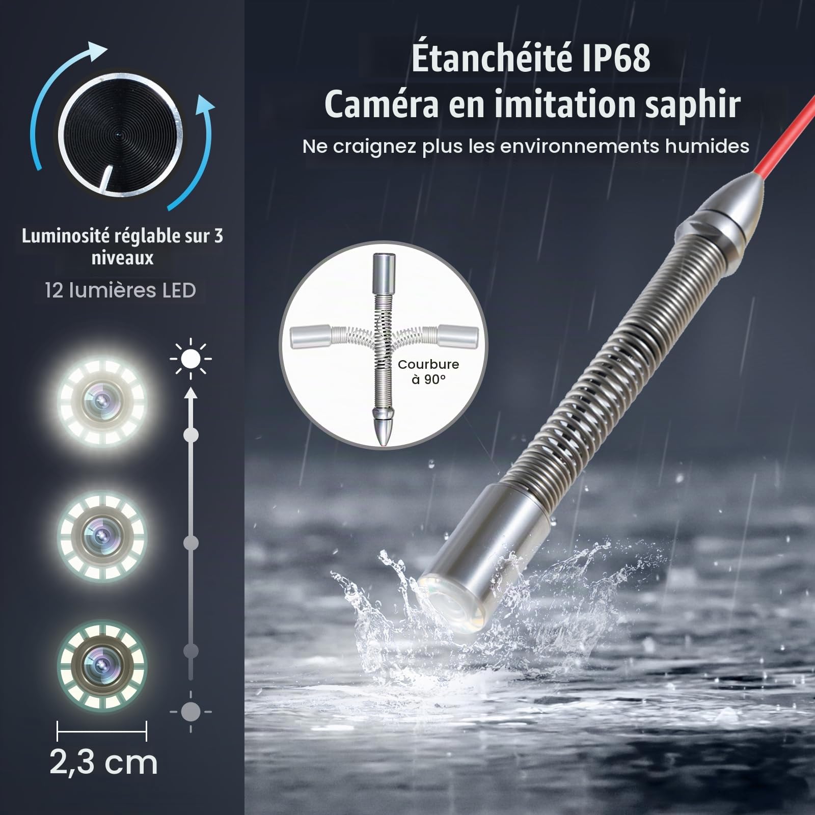 VEVOR Caméra Inspection Canalisation 100 m Endoscope Drain Autonivelant, Écran Tactile 10,1''', Émetteur 512 Hz, Compteur Distance, Étanche IP68, 12 LED, Carte SD 32 Go, pour Conduit, Égout, Tuyaux
