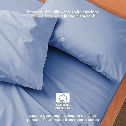Miniatura 10 de Five Looms Juego de sábanas de percal de 4 piezas, 100% algodón con bolsillo profundo de 15 pulgadas, juego de sábanas refrescantes naturales y
