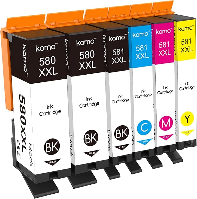 Kamo 580XXL 581XXL Ink Cartridges Multipack Compatible With Canon PGI-580/580XXL CLI-581/581XXL Ink Cartridges; Pimax TS6150 TR8550 TS6250 TS8250 TS8150 TR7550 TS8251 TS9550 TS9150 TS6151 TS8151