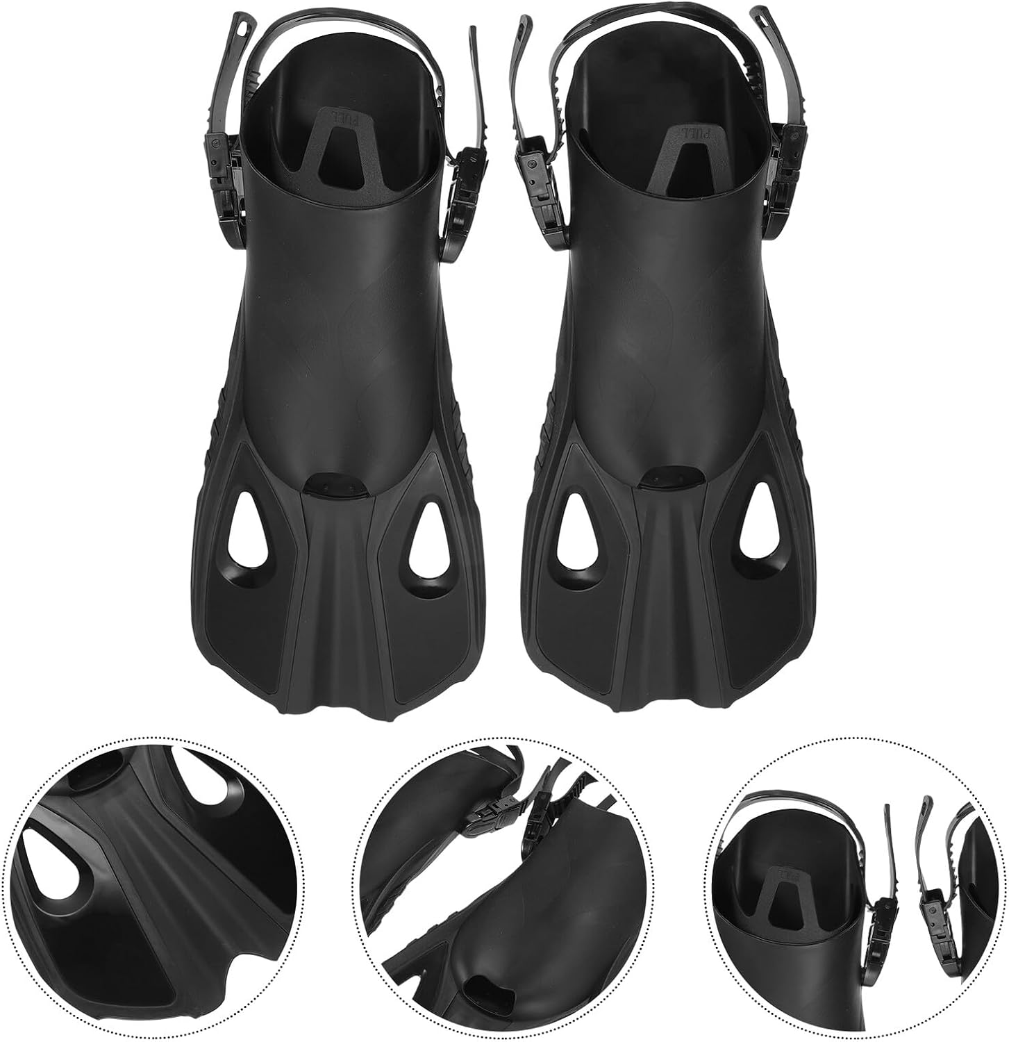 Adjustable Adult Swimming Training Fins for Diving Snorkeling Comfortable Rubber Flippers with Quick Buttons Open Toe Design Suitable for Barefoot Booties Black XL
