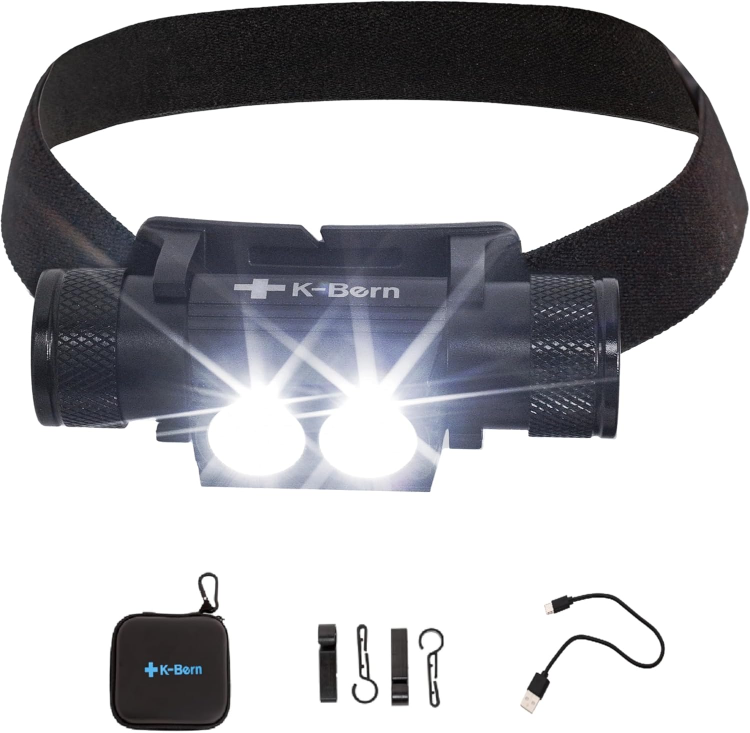 K-Bern PRO Rechargeable Headlamp – 1600 Lumen, Ultra Bright Head Light for Forehead. Waterproof, Lightweight, Aluminum, UL Listed 3500mAh Battery. Perfect for Dog Walking, Camping & Hard Hats