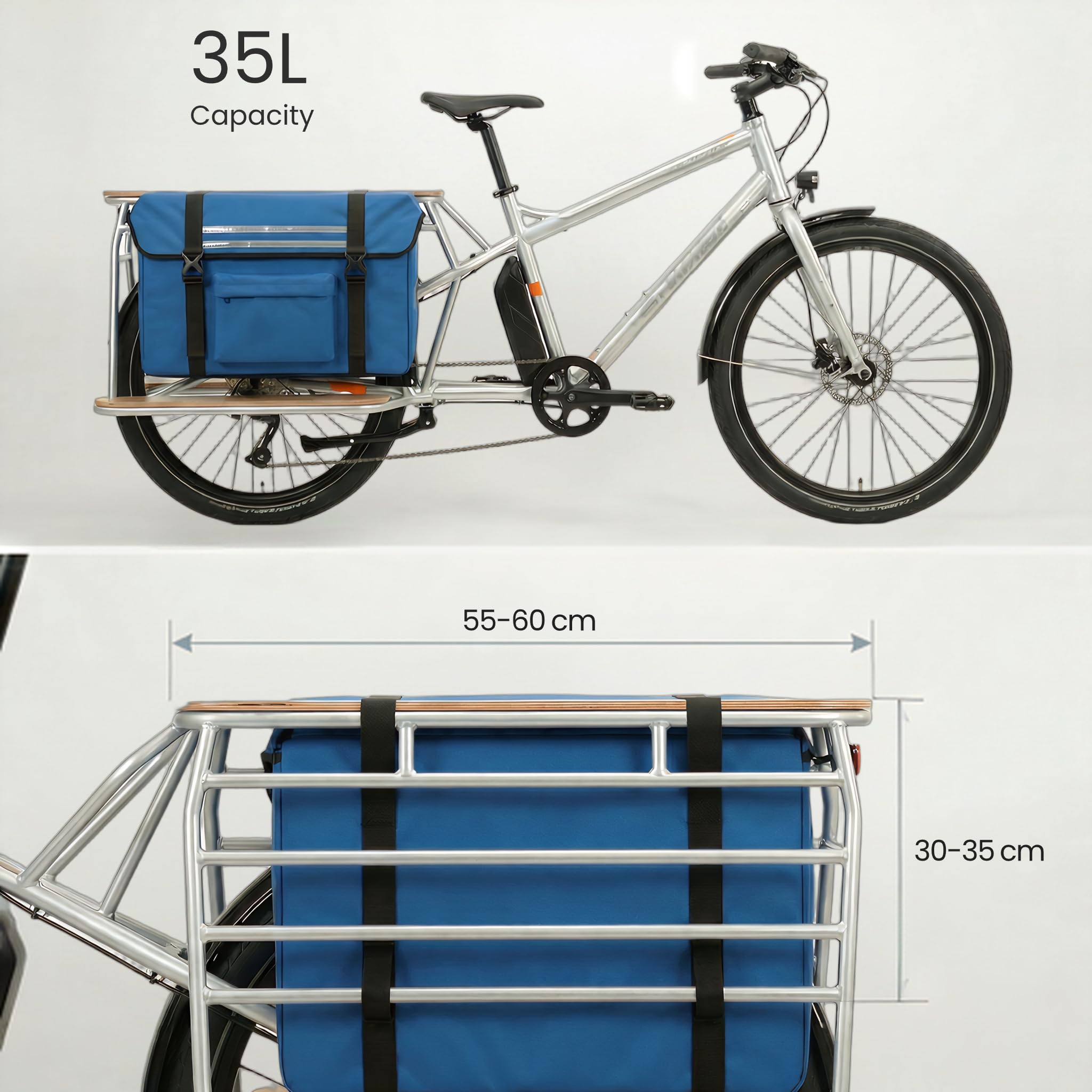 GADISTA Sacoche Vélo Cargo Longtail Porte-Bagage 35 L Imperméable | Grande capacité pour courses, livraison et transport quotidien, fixation arrière pour vélos cargo et longtail