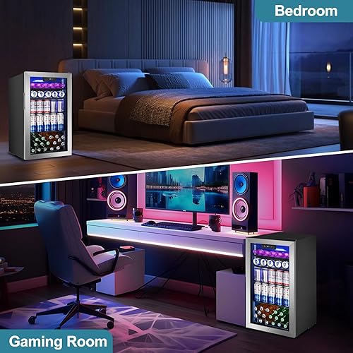 Miniatura 8 de Refrigerador de bebidas, mini puerta de vidrio para 128 latas, para bebida, cerveza, soda, vino, 3.2 pies cúbicos, refrigerador pequeño para cocina,