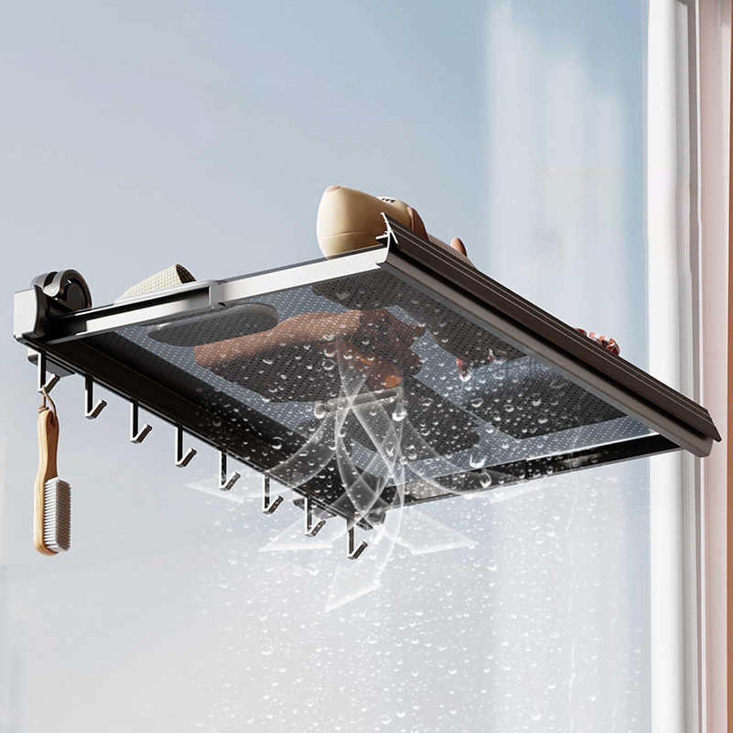 Foldable Kitchen Prep Station, Modern Wall-Mounted Dish Rack, Thickened Mesh, Detachable Suction Cups, No Nails Installation(Black,60cm)