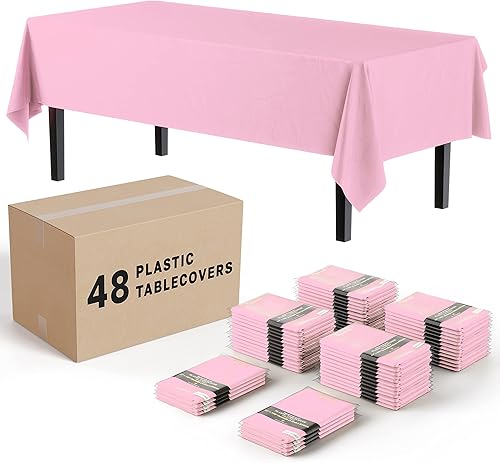Exquisite The Case - Manteles desechables de plástico rosa para mesas rectangulares a granel, 48 unidades, 54 x 108 pulgadas, color rosa