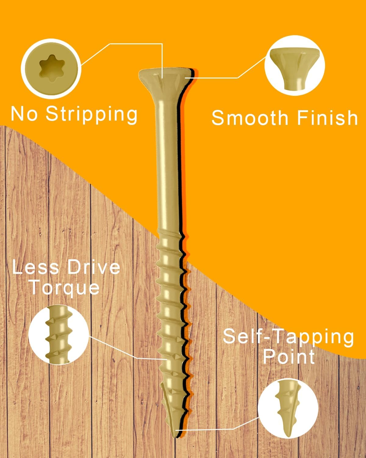 IMSCREWS #10 x 5 Inch Deck Screws Exterior Wood Screws Tan Coated Carbon Steel Star Drive T25 Coarse Thread Partial Thread with Type 17 Point 125 Pack